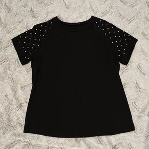 Black Beaded Sleeve Top Women’s Size Large Embellished Blouse